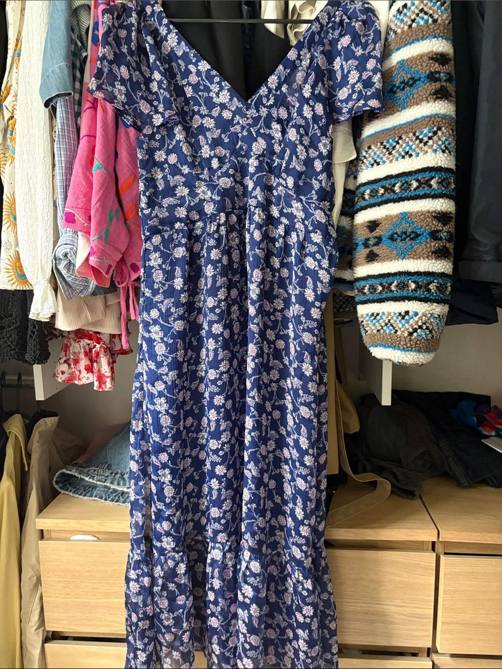 MANGO Blue Floral Maxi Dress
